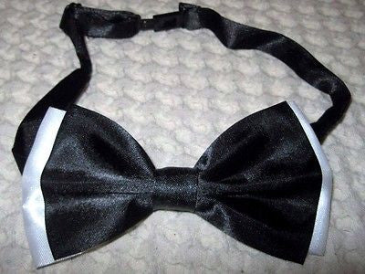 BLACK WITH WHITE TIPS ADJUSTABLE  BOW TIE BOWTIE-NEW!IBLACK WHITE 2 TONE BOWTIE2