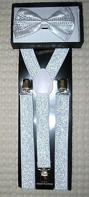 Champaign Gold Black Tips Adjustable Bow tie & Glittered Adjustable Suspenders
