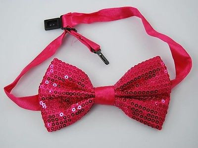 HOT PINK SEQUIN TUXEDO ADJUSTABLE BOWTIE BOW TIE-NEW GIFT BOX! BLACK BOW TIE