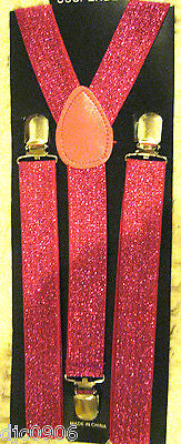 Neon Pink Adjustable Bow Tie & Neon Pink Glittered Adjustable Suspenders Set-New