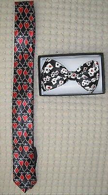 Poker Player Cards Adjustable Neck Tie and Poker 4 of a kind/4 Aces Bow Tie-V4