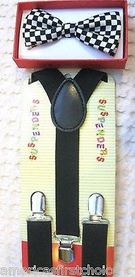 Kids Boys Brown Adjustable Bow Tie & Kids Brown Y-Back Adjustable Suspenders-New