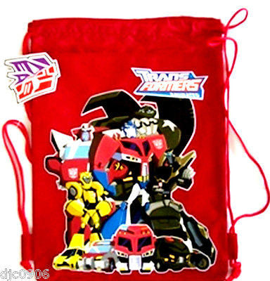 DISNEY TRANSFORMERS ANIMATED RED DRAWSTRING BAG BACKPACK TRAVEL STRING TOTE-NEW!