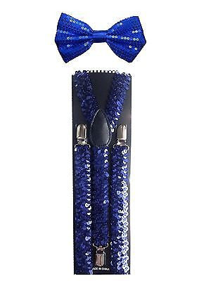 Blue Sequin Adjustable Bow Tie & Blue Sequin Adjustable Suspenders Set-New!