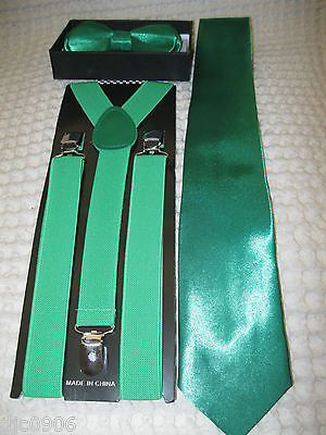Lime Green Adjustable Bow Tie,Lime Green Adj Suspenders,&Lime Green Tie Combo-V2
