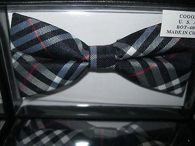 BLACK BLUE RED PLAID TUXEDO ADJUSTABLE  BOW TIE BOWTIE-NEW!PLAID BOW TIE