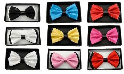 YELLOW WITH BLACK ENDS/TIPS TWO TONE TUXEDO ADJUSTABLE BOWTIE BOW TIE-NEW BOX!