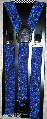 Blue Sequin Adjustable Bow Tie & Blue Sequin Adjustable Suspenders Set-New!