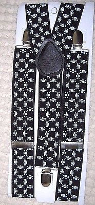 Unisex WIDE 1 1/2"  JACK SKELETON WHITE SKULLS Y-Back suspenders-New!VERS4