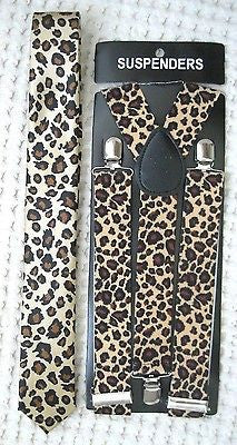 Leopard Print Adjustable Necktie and Wide 1 1/2" Leopard Y-Back Suspenders-NEW!