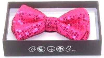 HOT PINK SEQUIN SEQUENCE ADJUSTABLE TUXEDO BOWTIE BOW TIE-NEW GIFT BOX!