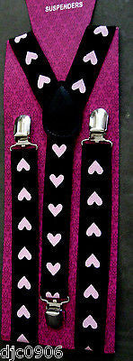 Pink Hearts Valentines Adjustable Bowtie & Pink Hearts Black Suspenders Combo