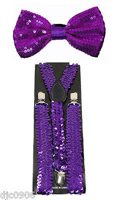 Purple Sequin Adjustable Bowtie & Purple Sequin Adjustable Suspenders Combo-New!