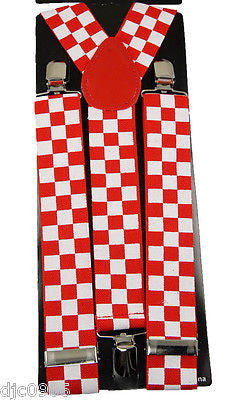 THICK  WHITE & BLACK CHECKERED CHECKERS Adjustable Y-Style Back suspenders-New!