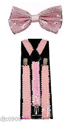 PINK Sequin Adjustable Bowtie & PINK Sequin Adjustable Suspenders Combo-New!