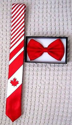 CANADA CANADIAN FLAG ADJUSTABLE NECK TIE+ RED ADJUSTABLE BOW TIE COMBO-BRAND NEW