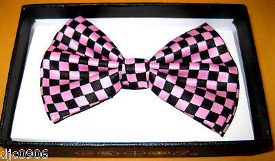 LIGHT PINK & BLACK CHECKERED ADJUSTABLE BOW TIE-NEW!BLACK PINK CHECKER BOWTIE