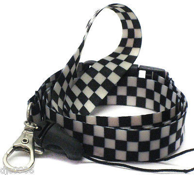 Black and White Checkered Design 15" lanyard for ID Holder + Mobile Devices-New!