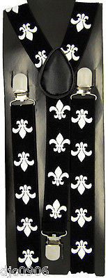 White Tuxedo Bow Tie & Fleur de lis Design New Orleans Saints Y-Back Suspenders