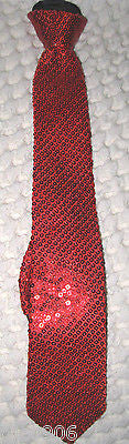 Red Sequin Pre-Tied Neck Tie and Red Sequin Adjustable Suspenders Combo Set-New!