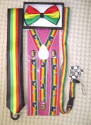 Rasta Stripes Bow Tie,Rasta NeckTie,Rasta Stripes Suspenders&Rasta Lanyard-NEW21