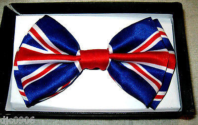 British England Red,White,&Blue Adjustable Suspenders & British Bowtie Bow Tie