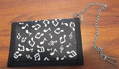 Black with White Musical Notes Wallet Unisex Men's 4.5" x 3" W-New in Package!