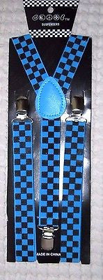 Unisex Black and Blue Diamonds Checkers Adjustable Y-Style Back suspenders-New!