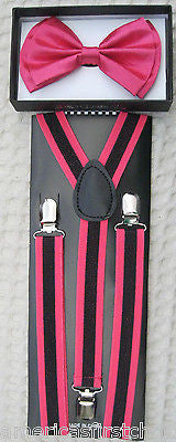 Pink Adjustable Bow tie & Pink Leopard Cheetah Adjustable Suspenders Combo-New