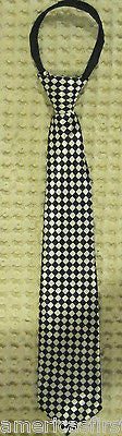 Teens Black & White Checkered Diamonds Adjustable 14" Pre-tied Necktie-New!