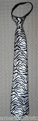 Teens Black & White Thin Zebra Stripes Adjustable 14" Pre-tied Necktie-New!