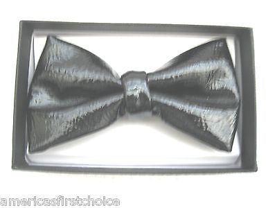 Black Faux Leather Adjustable Bow tie and Black Adjustable Suspenders Combo-New!