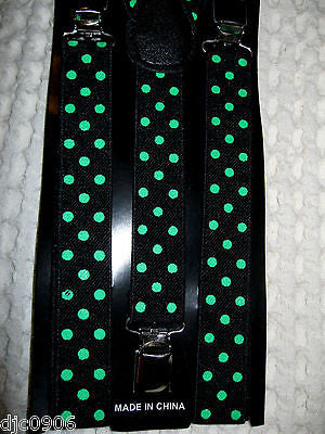 Unisex Light Green Polka Dots on Black Y-Style Back suspenders-New in Package!