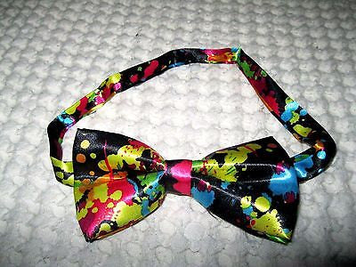 UNISEX TUXEDO BLACK MULTI-COLOR PAINT SPLATTER ADJUSTABLE STRAP BOW TIE-NEW!