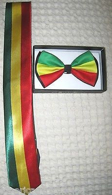 Rasta Stripes Adjustable Bow Tie and Rasta Stripes Necktie 420 Special Combo