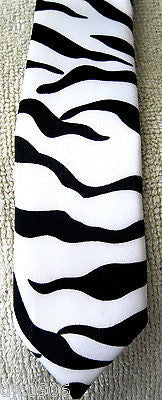 Black White Zebra Print Unisex Men's Tie Necktie 57" Longx 1.5" Wide-New in Pkg!