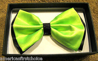 NEON GREEN BLACK TIP TUXEDO ADJUSTABLE BOWTIE BOW TIE-NEW GIFT BOX!GREEN BOW TIE