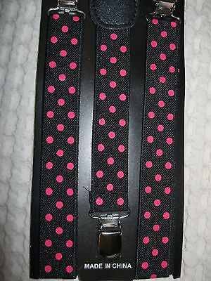 Unisex Pink Polka Dots on Black Y-Style Back suspenders-New in Package!