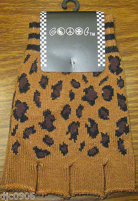 Bronze Leopard Animal Print Safari Beanie Ski Cap+Leopard Matching Gloves-New
