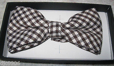 Tan Beige Checkered Diamonds Adjustable Bow tie&Beige Adjustable Suspenders Set