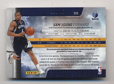 SAM YOUNG 2009-2010 PANINI ABSOLUTE RPM ROOKIE AUTO BALL JERSEY PATCH CARD#09/25