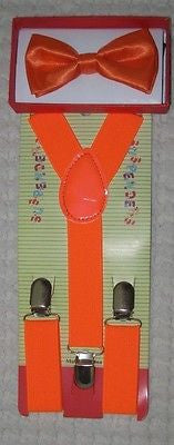 Kid's Boys Girls Orange 2-Layer Adjustable Bow Tie & Orange Kids suspenders-New