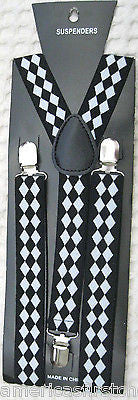 White & Black Diamonds Bow Tie & Black White Diamonds Adjustable Suspenders Set2