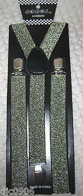 Gold Sequin Adjustable Bow Tie,Gold Neck tie & Gold Sequin Suspenders Set-New!2