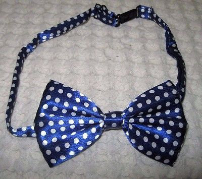 Kids Boys Girls Children Blue with White Polka Dots Adjustable Bow Tie-New!VER2