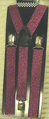 Solid Pink Diamond Mesh Pattern Bow Tie & Pink Glitter Y-Back Suspenders Set