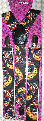 Crazy Clowns Orange Flames Hair Black SUSPENDERS Y-Back Adjustable Suspenders