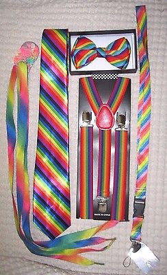 Men's Rainbow Stripes Adjustable Bow tie,Neck Tie,Suspenders,Lanyard,Shoelaces18
