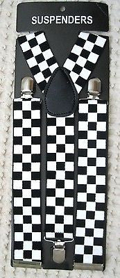 THICK  WHITE & BLACK CHECKERED CHECKERS Adjustable Y-Style Back suspenders-New!