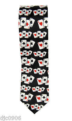 Unisex Poker 4 of a kind Aces on a Black Neck tie 56" L x 2" W-Poker Tie-New!